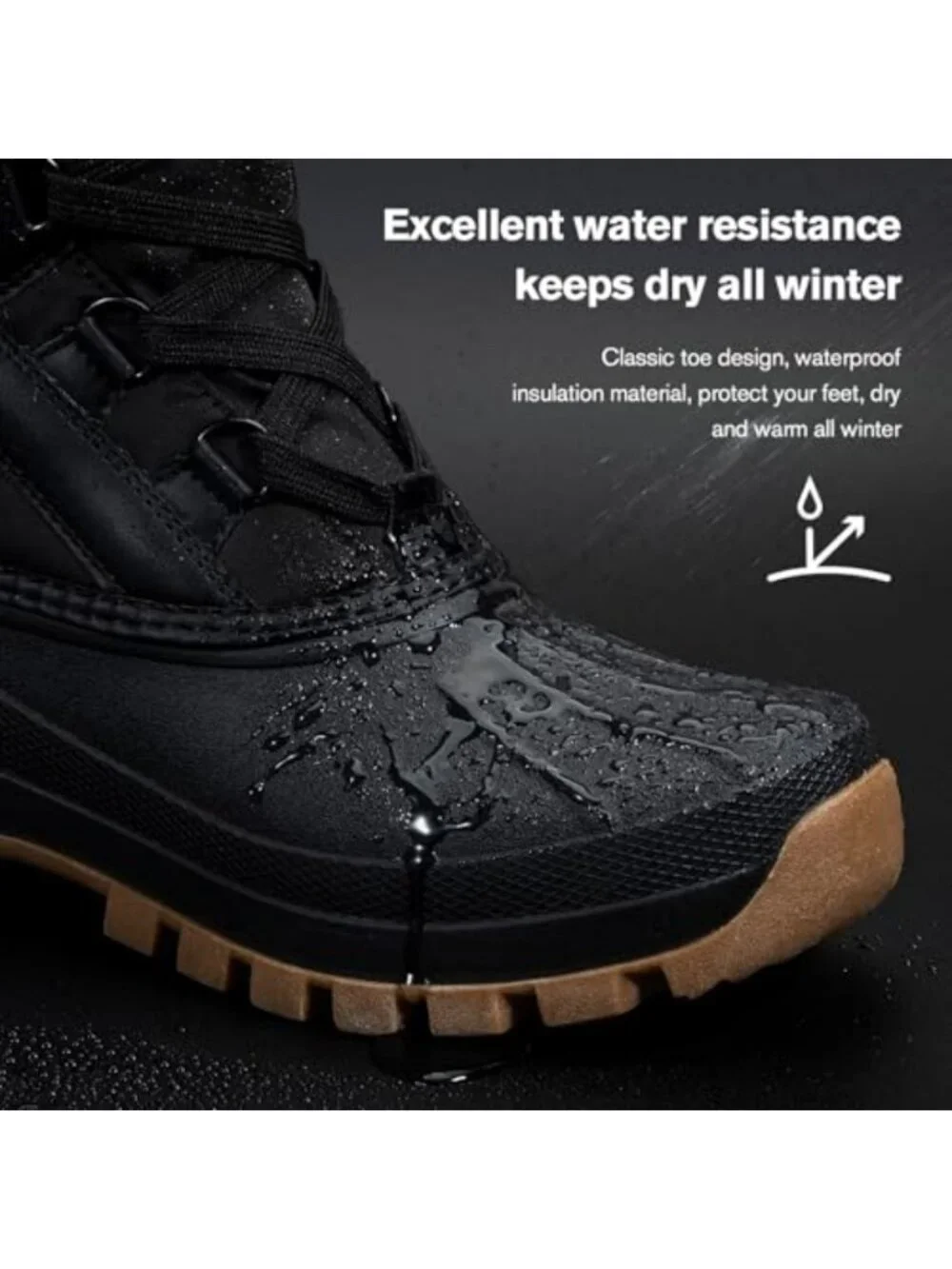 Women's Waterproof Snow Duck Boots with Fur Lining, Anti-Slip Sole, Lace-Up